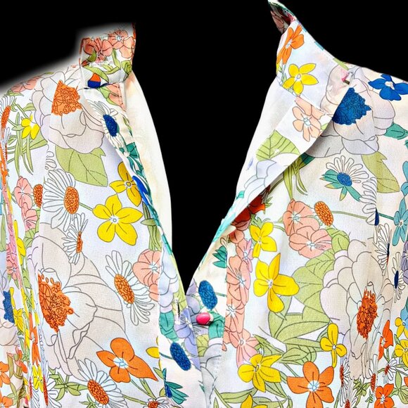 TDDPSSHDP A-Line Mini Dress Multi Floral Sheer Oversized Pullover Tunic Preppy - Picture 8 of 11